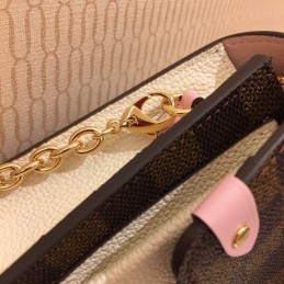 Replica Louis Vuitton Brown Damier Ebene Cream Pink Vavin Chain Wallet