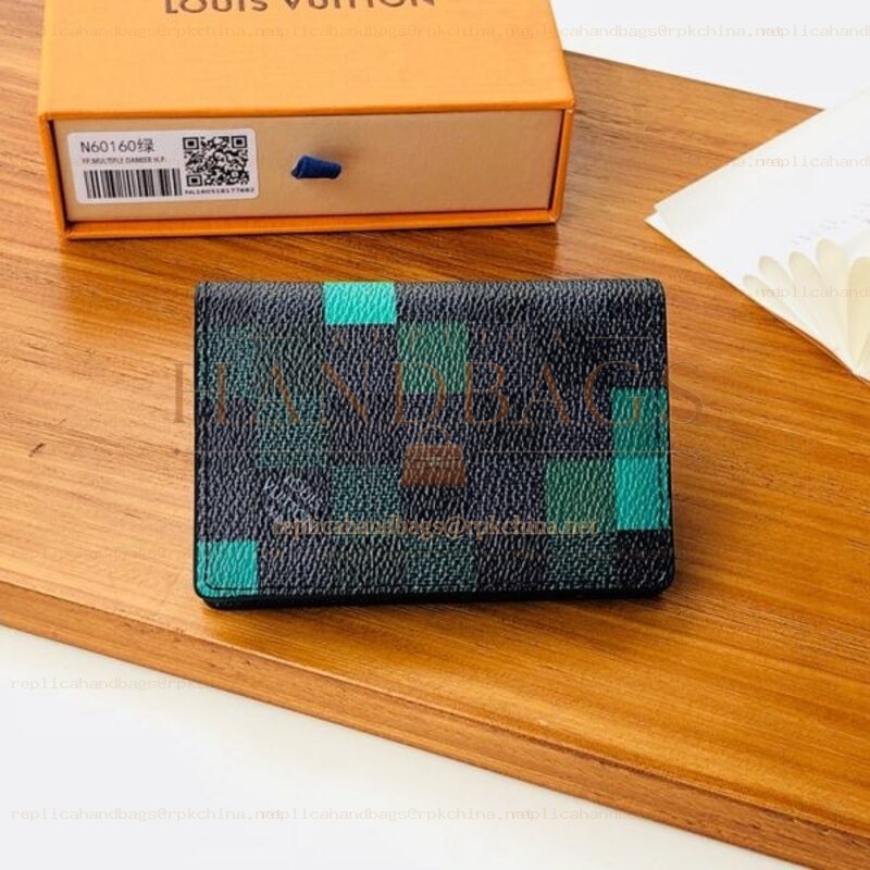 Replica Louis Vuitton Green Blue Damier Graphite Pocket Organizer