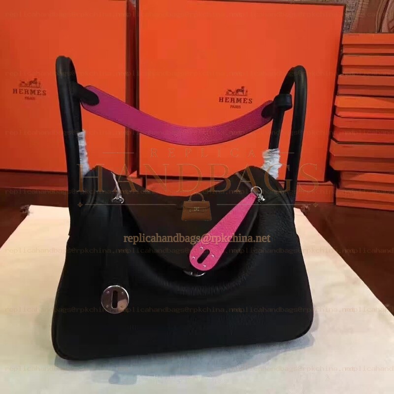 Replica Hermes Black Fuchsia Lindy 30 Bag