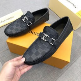 Replica Louis Vuitton Black Damier LV Buckle Driver Loafers