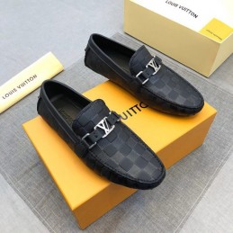 Replica Louis Vuitton Black Damier LV Buckle Driver Loafers