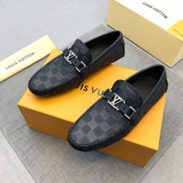 Replica Louis Vuitton Black Damier LV Buckle Driver Loafers