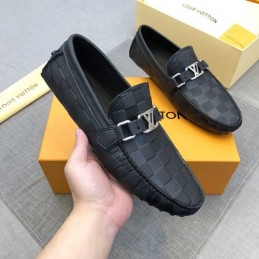 Replica Louis Vuitton Black Damier LV Buckle Driver Loafers