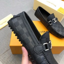 Replica Louis Vuitton Black Damier LV Buckle Driver Loafers