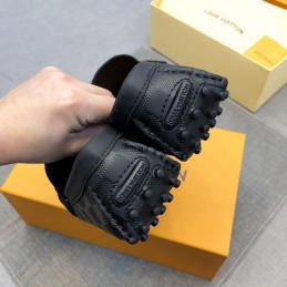 Replica Louis Vuitton Black Damier LV Buckle Driver Loafers