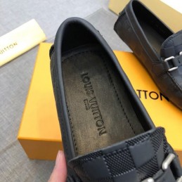 Replica Louis Vuitton Black Damier LV Buckle Driver Loafers