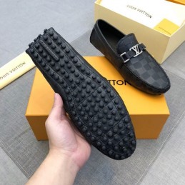 Replica Louis Vuitton Black Damier LV Buckle Driver Loafers