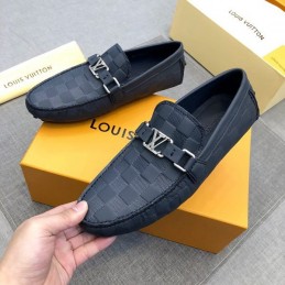 Replica Louis Vuitton Navy Damier LV Buckle Driver Loafers