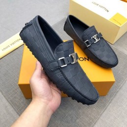Replica Louis Vuitton Navy Damier LV Buckle Driver Loafers