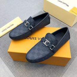 Replica Louis Vuitton Navy Damier LV Buckle Driver Loafers
