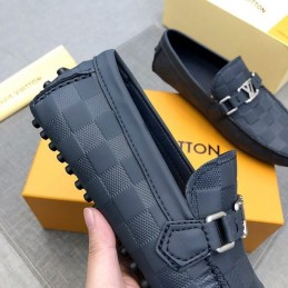 Replica Louis Vuitton Navy Damier LV Buckle Driver Loafers
