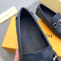 Replica Louis Vuitton Navy Damier LV Buckle Driver Loafers