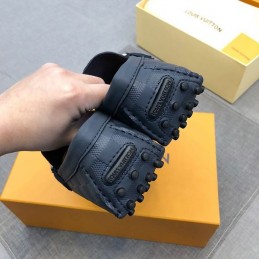 Replica Louis Vuitton Navy Damier LV Buckle Driver Loafers