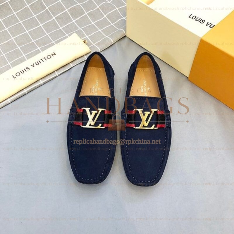 Replica Louis Vuitton Navy Suede Multicolor LV Loafers