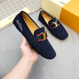 Replica Louis Vuitton Navy Suede Multicolor LV Loafers
