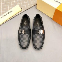 Replica Louis Vuitton Gray Damier Silver Buckle Loafers