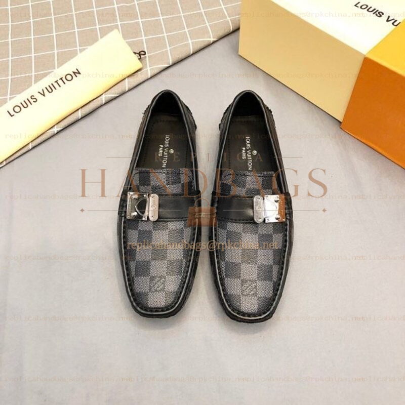 Replica Louis Vuitton Gray Damier Silver Buckle Loafers