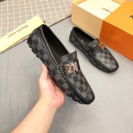 Replica Louis Vuitton Gray Damier Silver Buckle Loafers