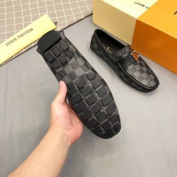 Replica Louis Vuitton Gray Damier Silver Buckle Loafers