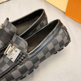 Replica Louis Vuitton Gray Damier Silver Buckle Loafers