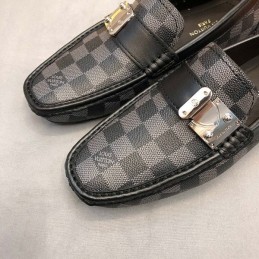 Replica Louis Vuitton Gray Damier Silver Buckle Loafers