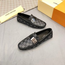 Replica Louis Vuitton Gray Damier Silver Buckle Loafers