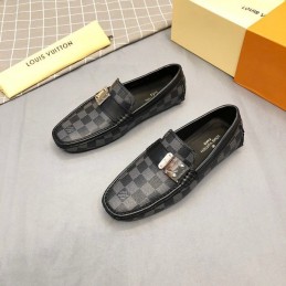 Replica Louis Vuitton Gray Damier Silver Buckle Loafers