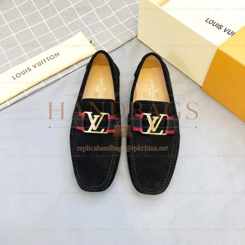 Replica Louis Vuitton Black Suede Multicolor LV Loafers