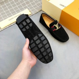Replica Louis Vuitton Black Suede Multicolor LV Loafers