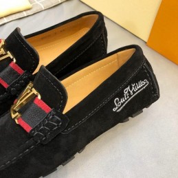 Replica Louis Vuitton Black Suede Multicolor LV Loafers