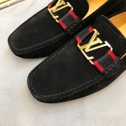 Replica Louis Vuitton Black Suede Multicolor LV Loafers