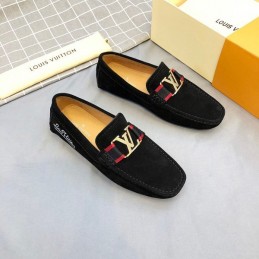 Replica Louis Vuitton Black Suede Multicolor LV Loafers
