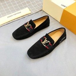 Replica Louis Vuitton Black Suede Multicolor LV Loafers