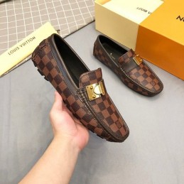 Replica Louis Vuitton Brown Damier Gold Buckle Loafers