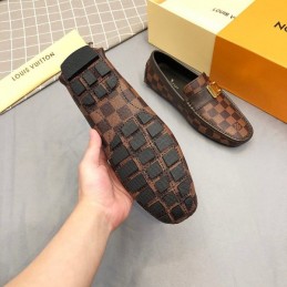 Replica Louis Vuitton Brown Damier Gold Buckle Loafers