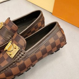 Replica Louis Vuitton Brown Damier Gold Buckle Loafers