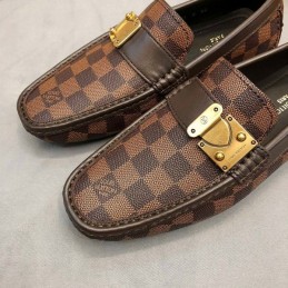 Replica Louis Vuitton Brown Damier Gold Buckle Loafers