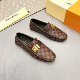 Replica Louis Vuitton Brown Damier Gold Buckle Loafers