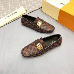 Replica Louis Vuitton Brown Damier Gold Buckle Loafers