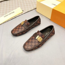 Replica Louis Vuitton Brown Damier Gold Buckle Loafers