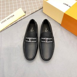 Replica Louis Vuitton Black Leather Silver LV Loafers