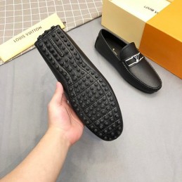 Replica Louis Vuitton Black Leather Silver LV Loafers