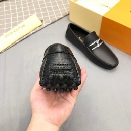 Replica Louis Vuitton Black Leather Silver LV Loafers