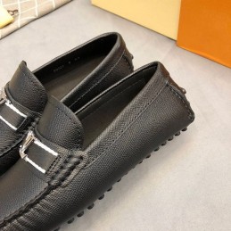 Replica Louis Vuitton Black Leather Silver LV Loafers