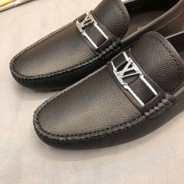 Replica Louis Vuitton Black Leather Silver LV Loafers