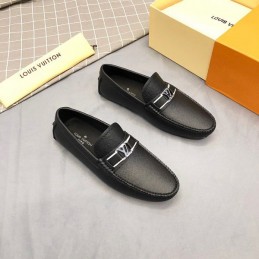 Replica Louis Vuitton Black Leather Silver LV Loafers