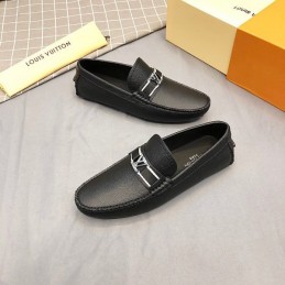 Replica Louis Vuitton Black Leather Silver LV Loafers