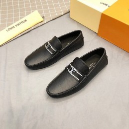 Replica Louis Vuitton Black Leather Silver LV Loafers