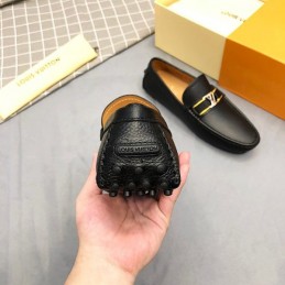 Replica Louis Vuitton Black Leather Gold LV Loafers