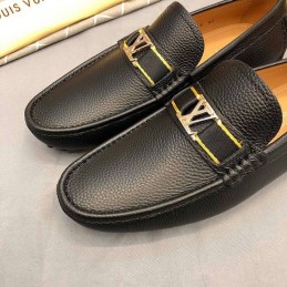 Replica Louis Vuitton Black Leather Gold LV Loafers